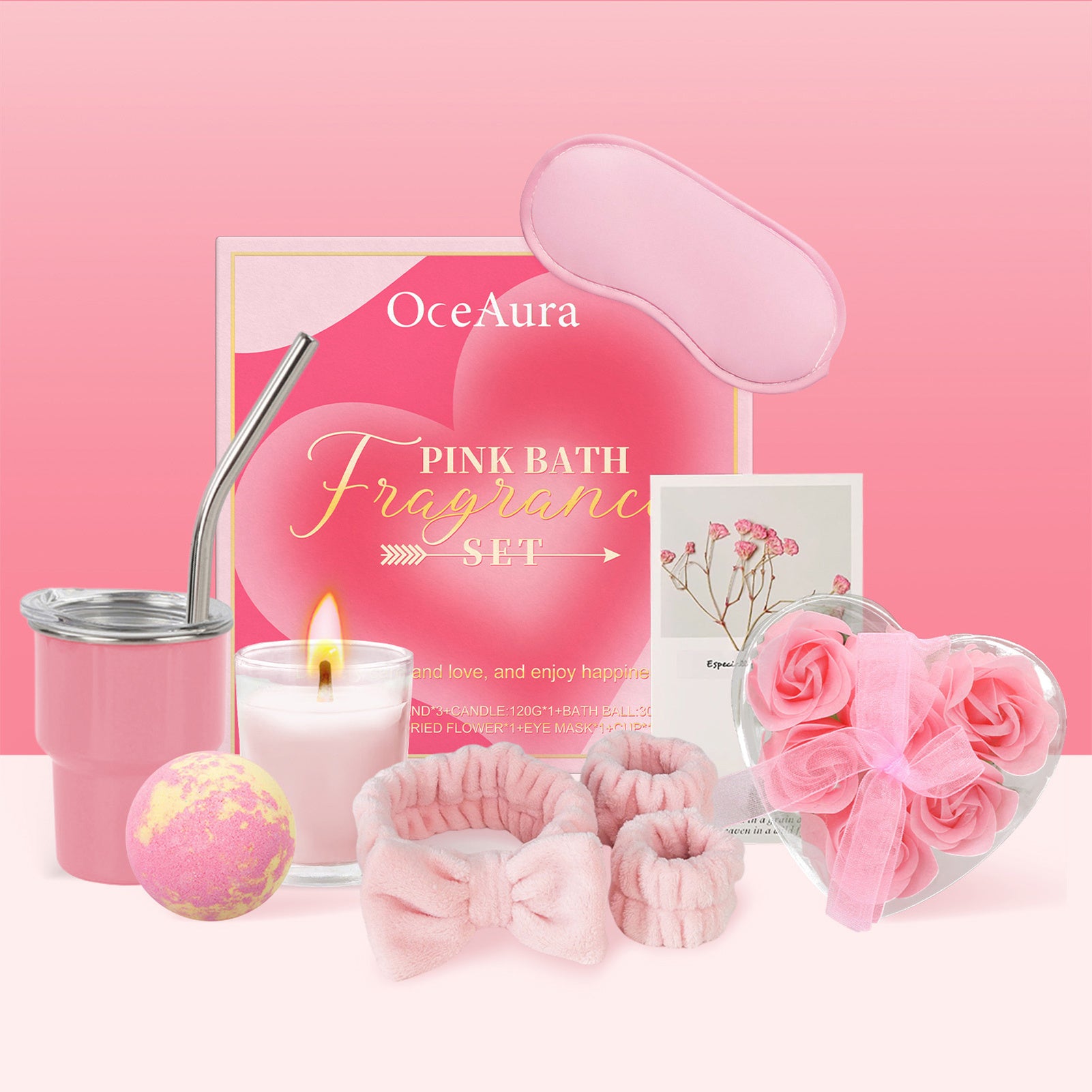 Pamper Gift Set with Rose Women Luxury Bath Bomb, Scented