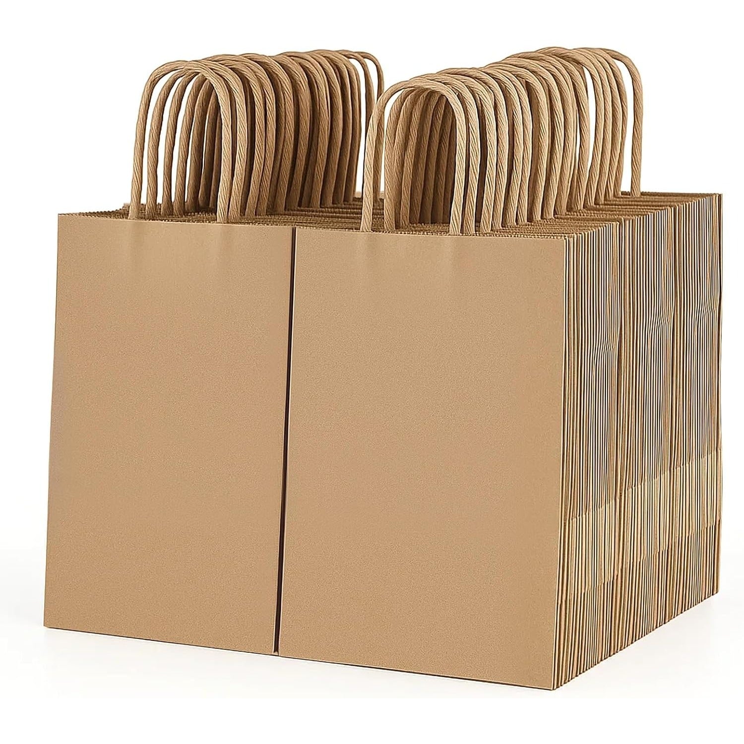 Paper Gift Bag with Plastic, 100 Pack, Kraft Bags Handles Thick Brown, Black - Brown option