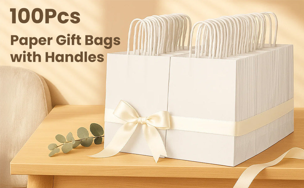 Paper Gift Bag with Plastic, 100 Pack, Kraft Bags Handles Thick Brown, Black - product gallery image 14