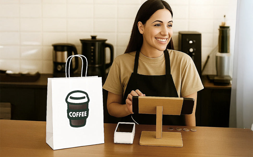 Paper Gift Bag with Plastic, 100 Pack, Kraft Bags Handles Thick Brown, Black - product gallery image 15