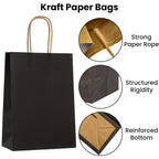 Paper Gift Bag with Plastic, 100 Pack, Kraft Bags Handles Thick Brown, Black - product gallery image 2