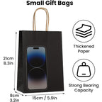 Paper Gift Bag with Plastic, 100 Pack, Kraft Bags Handles Thick Brown, Black - product gallery image 5