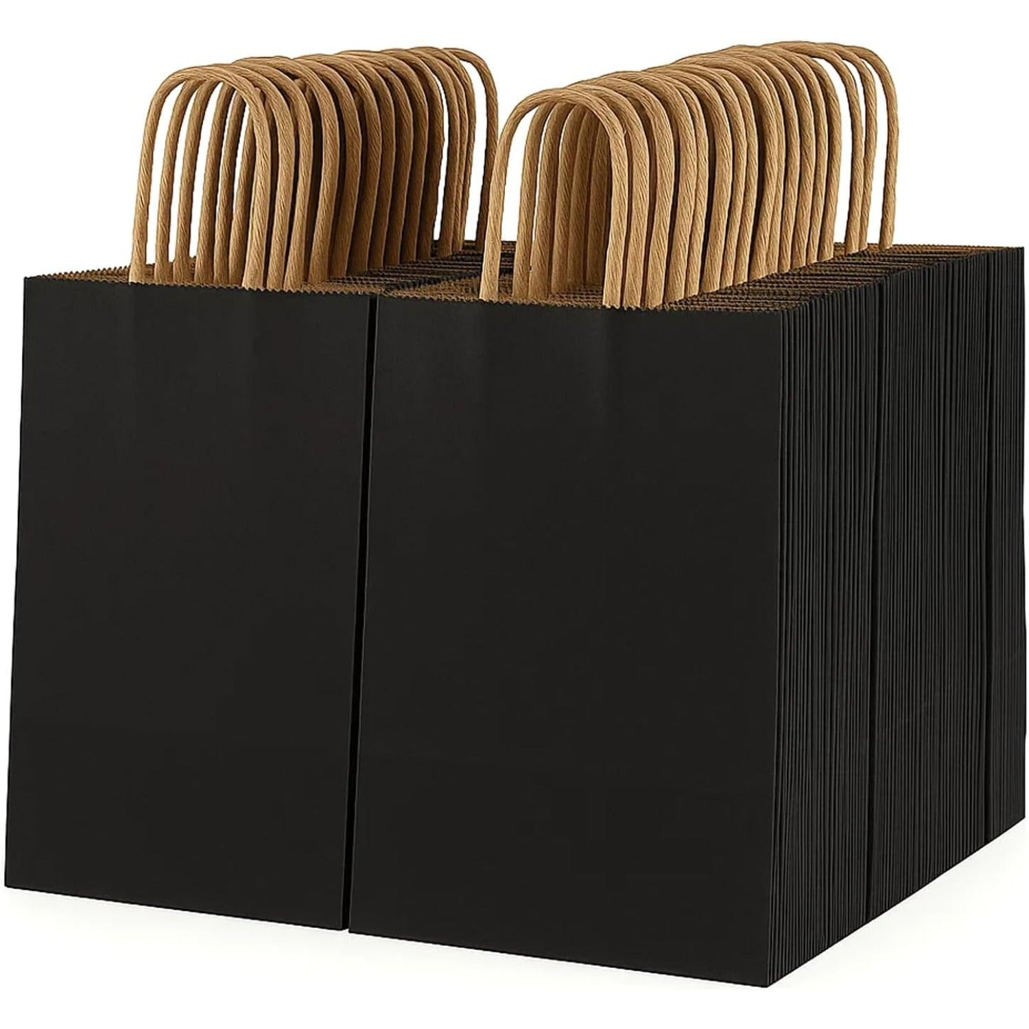 Paper Gift Bag with Plastic, 100 Pack, Kraft Bags Handles Thick Brown, Black