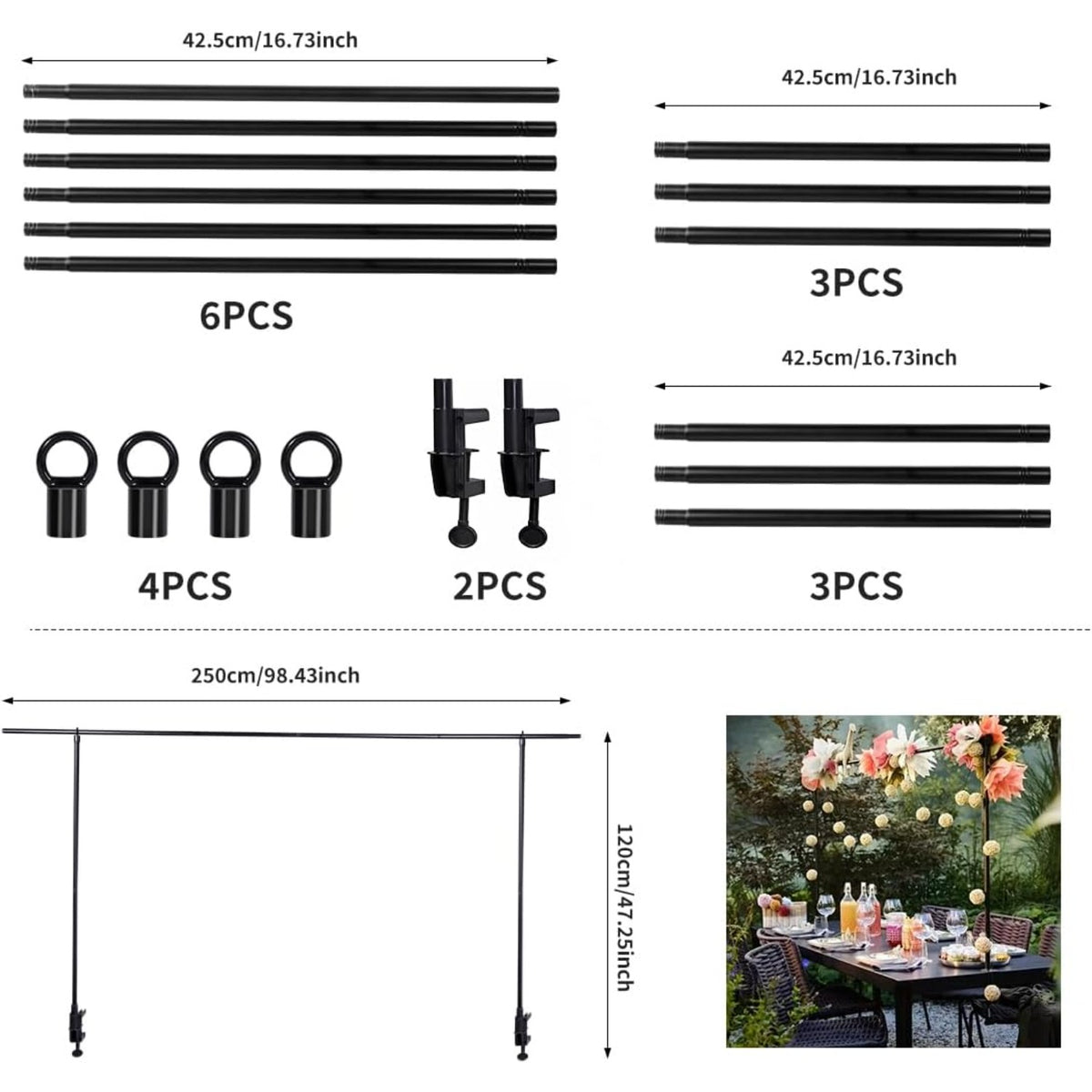 Party Arch Stand with Metal, Balloon Adjustable Metal Table Backdrop Frame - product gallery image 4