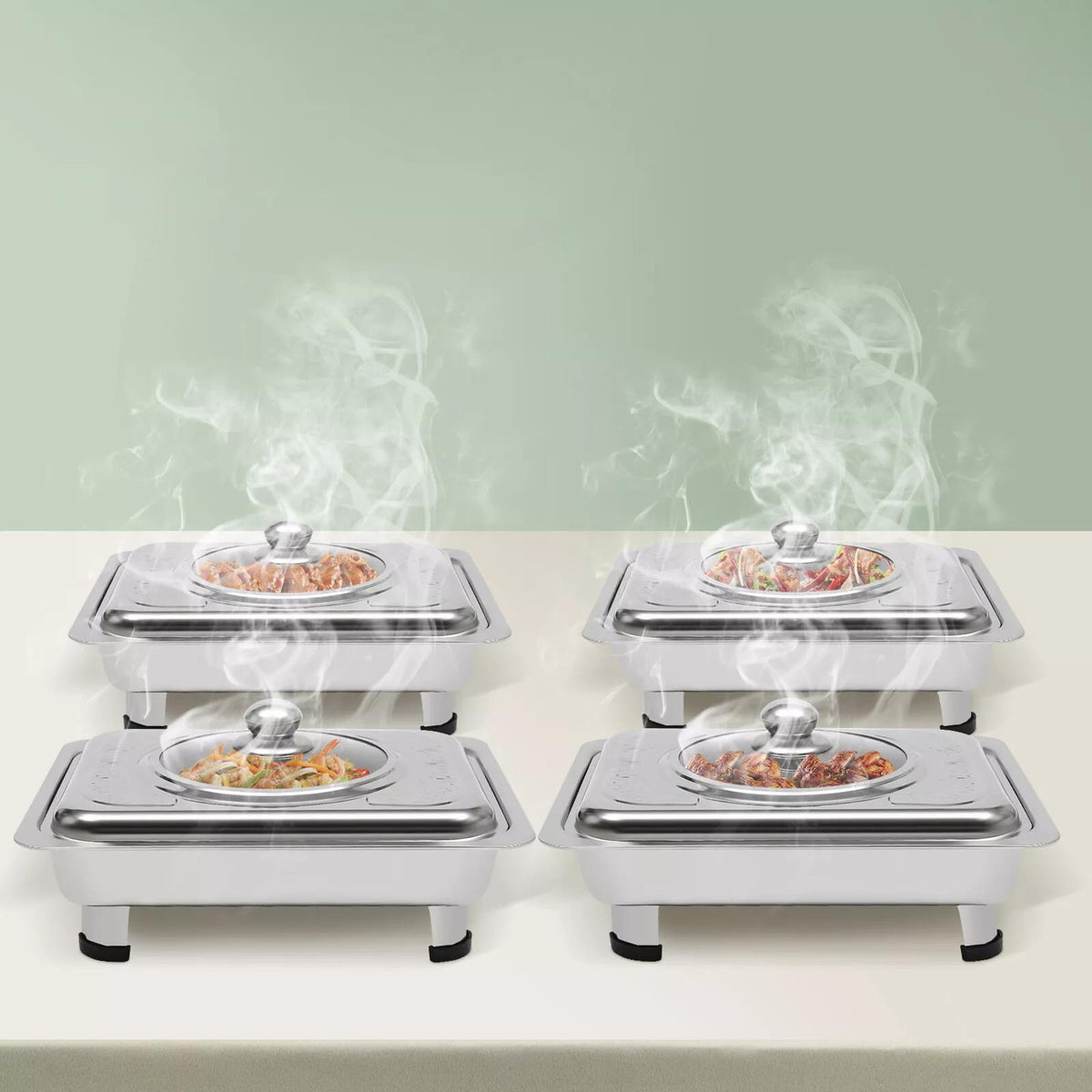 pcs Buffet Dish Tray Food Plate Server with Stainless Steel, 4pcs - product gallery image 2