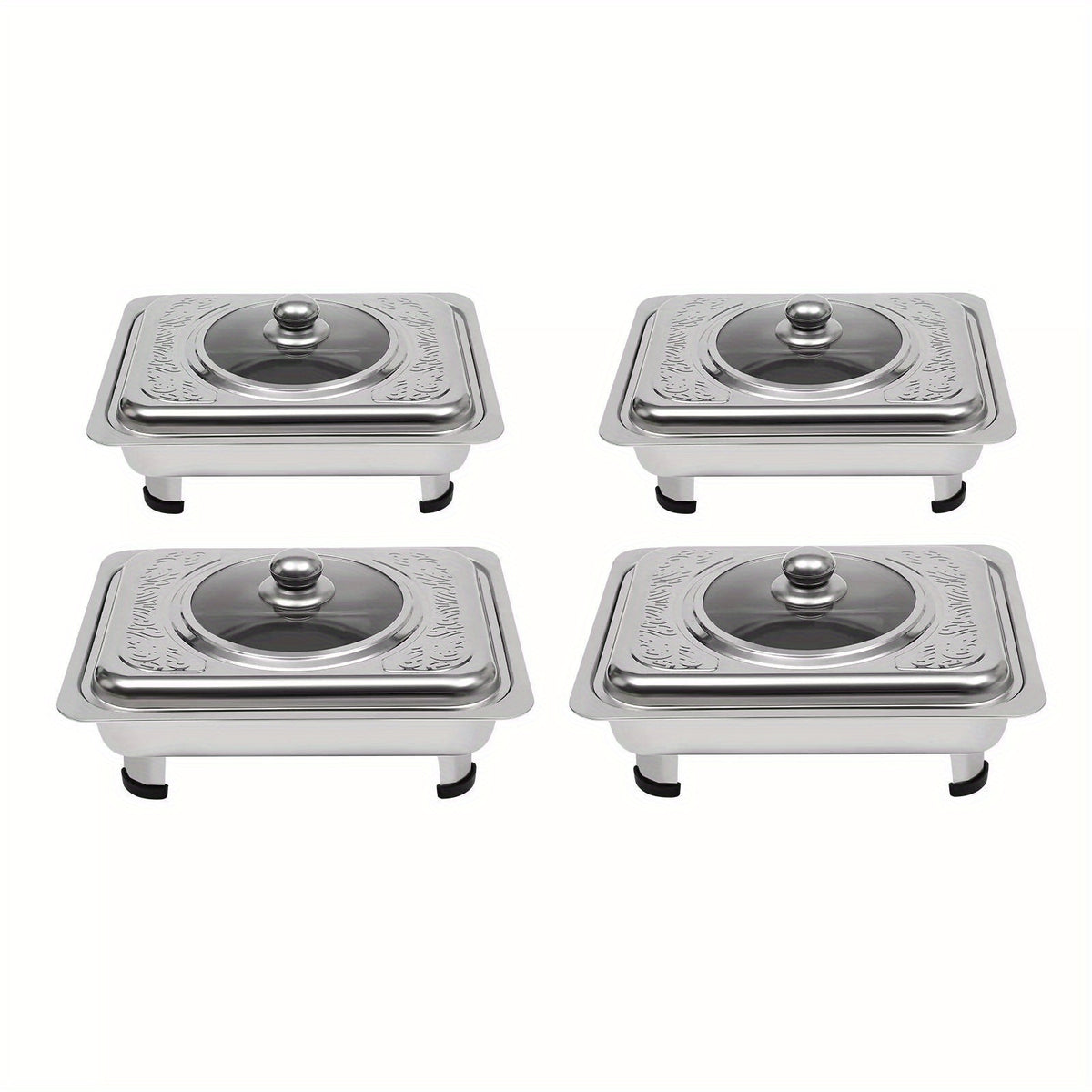pcs Buffet Dish Tray Food Plate Server with Stainless Steel, 4pcs - product gallery image 4