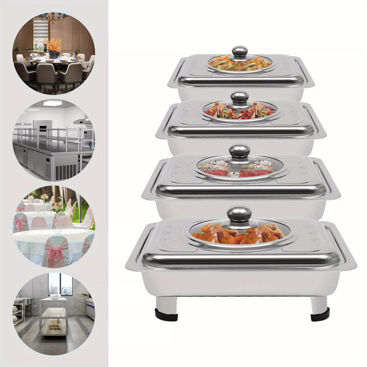 pcs Buffet Dish Tray Food Plate Server with Stainless Steel, 4pcs