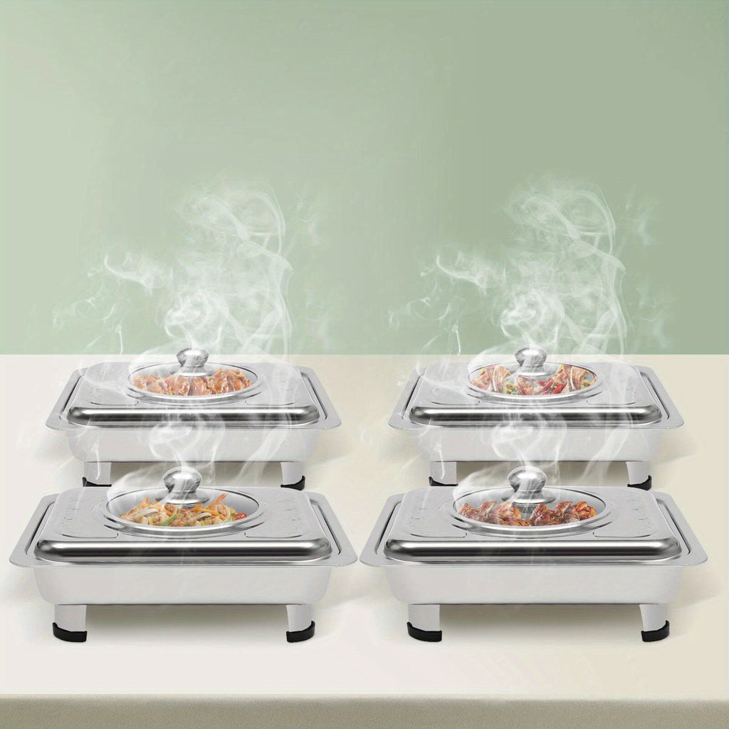 pcs Buffet Dish Tray Food Plate Server with Stainless Steel, 4pcs, Glass - product gallery image 2