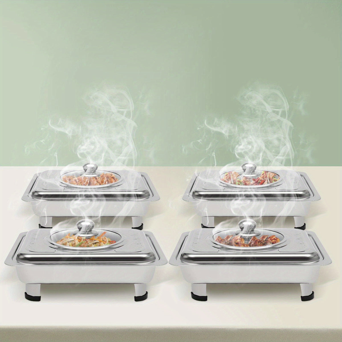 pcs Buffet Dish Tray Food Plate Server with Stainless Steel, 4pcs, Glass - product gallery image 2