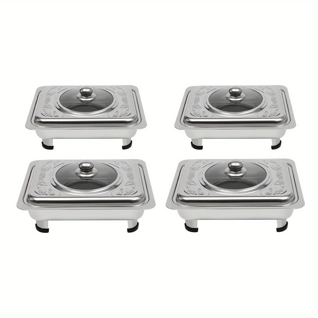 pcs Buffet Dish Tray Food Plate Server with Stainless Steel, 4pcs, Glass - product gallery image 5