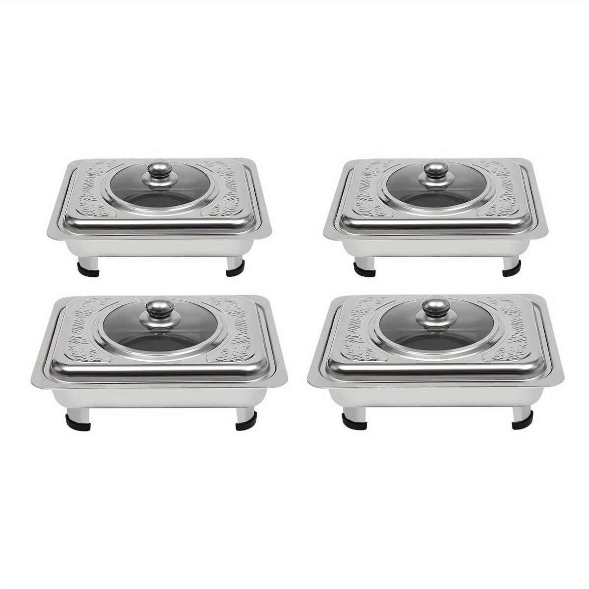 pcs Buffet Dish Tray Food Plate Server with Stainless Steel, 4pcs, Glass - product gallery image 5