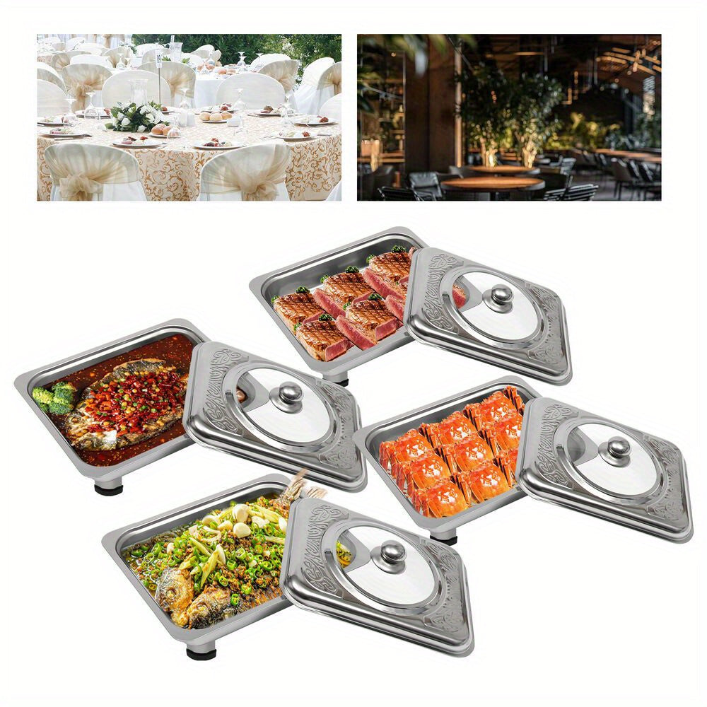 pcs Buffet Dish Tray Food Plate Server with Stainless Steel, 4pcs, Glass