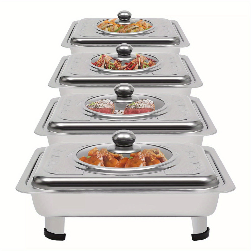 pcs Buffet Dish Tray Food Plate Server with Stainless Steel, 4pcs, Glass - Variant option