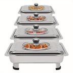pcs Buffet Dish Tray Food Plate Server with Stainless Steel, 4pcs, Glass - Variant option