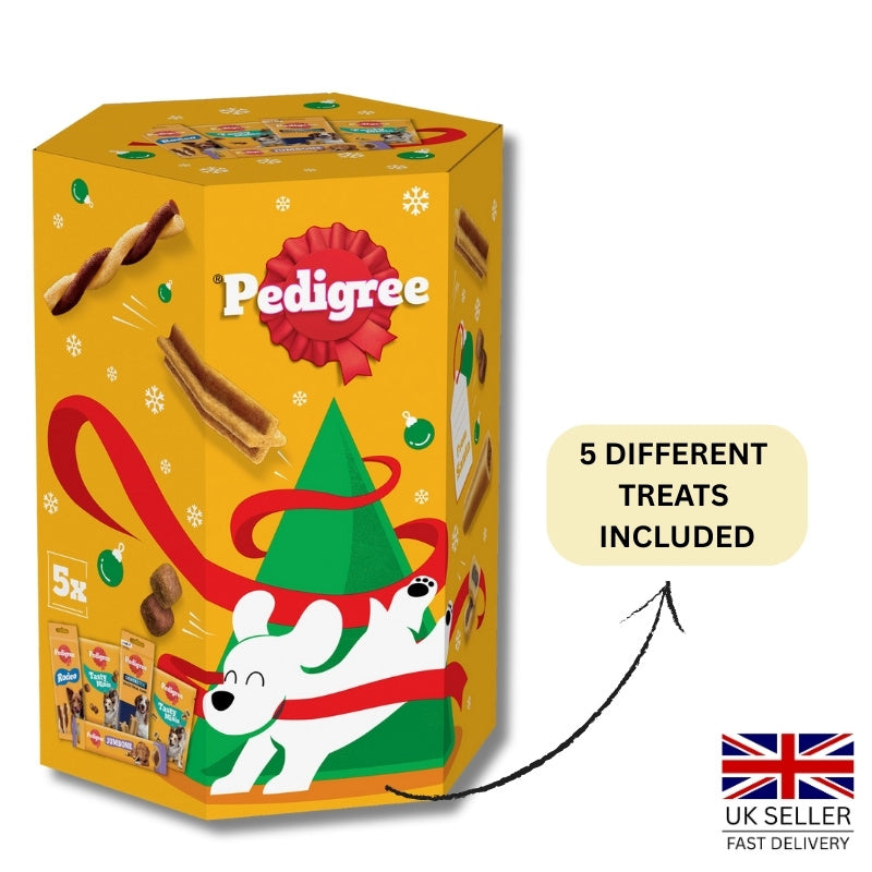 Pedigree Christmas Dog Box 575g with Single OR 3-Pack Bundle Festive Treats