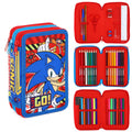 Pencil Case & Stationery Set with Plastic, Sonic Hedgehog Filled 3-Tier Kids Pens