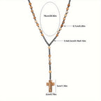 Pendant Necklace Natural Stone Beaded Cross Men Women - product gallery image 2