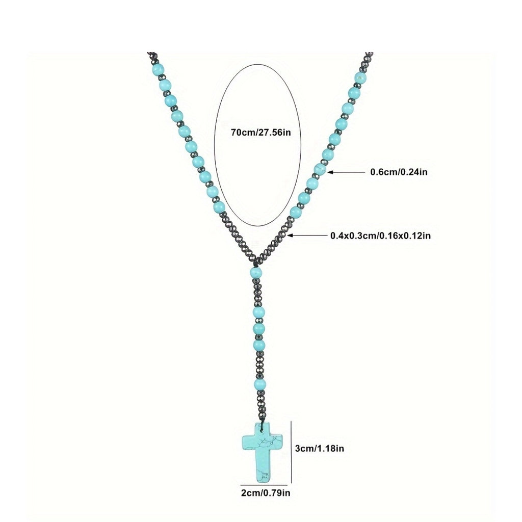 Pendant Necklace Natural Stone Beaded Cross Men Women - product gallery image 4