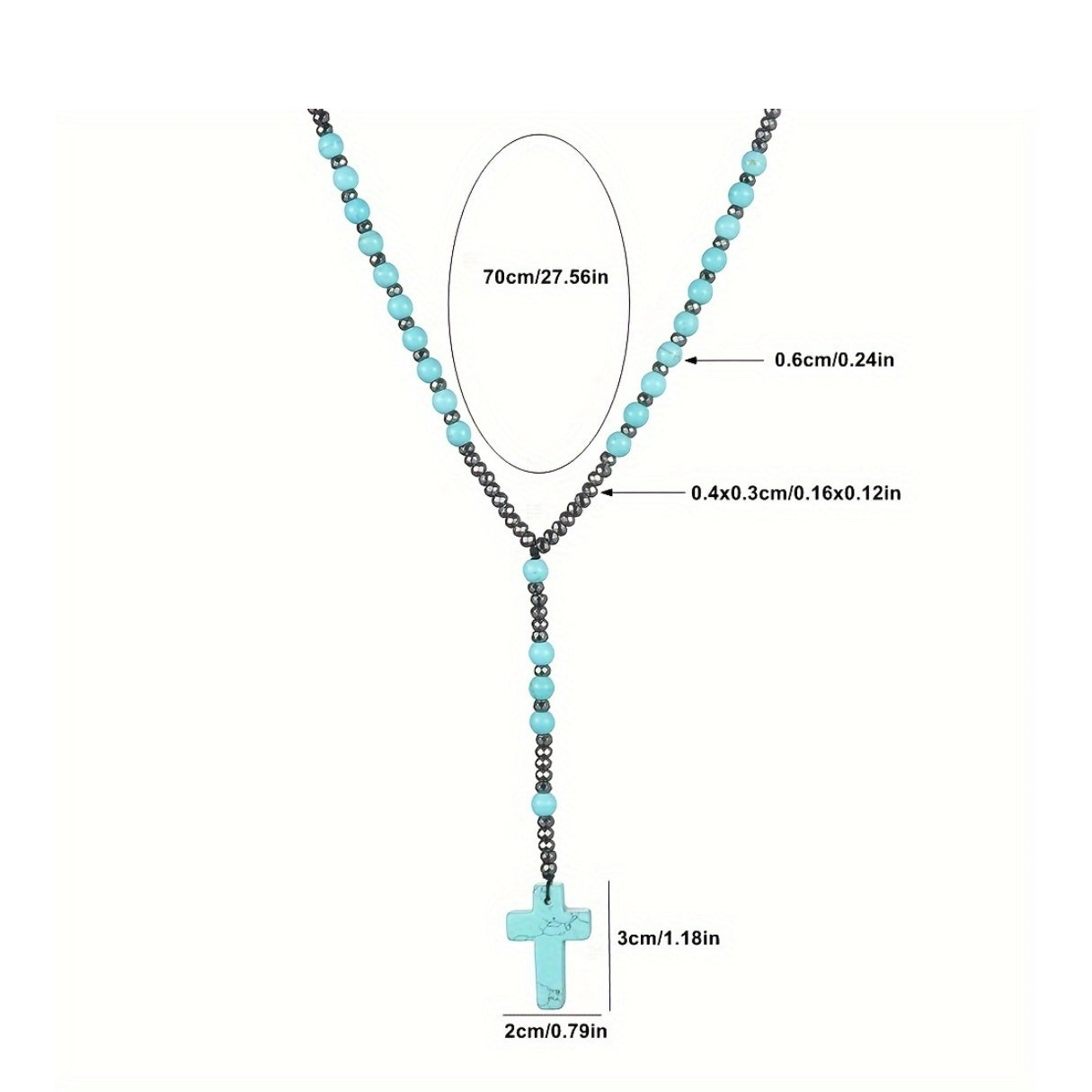 Pendant Necklace Natural Stone Beaded Cross Men Women - product gallery image 4