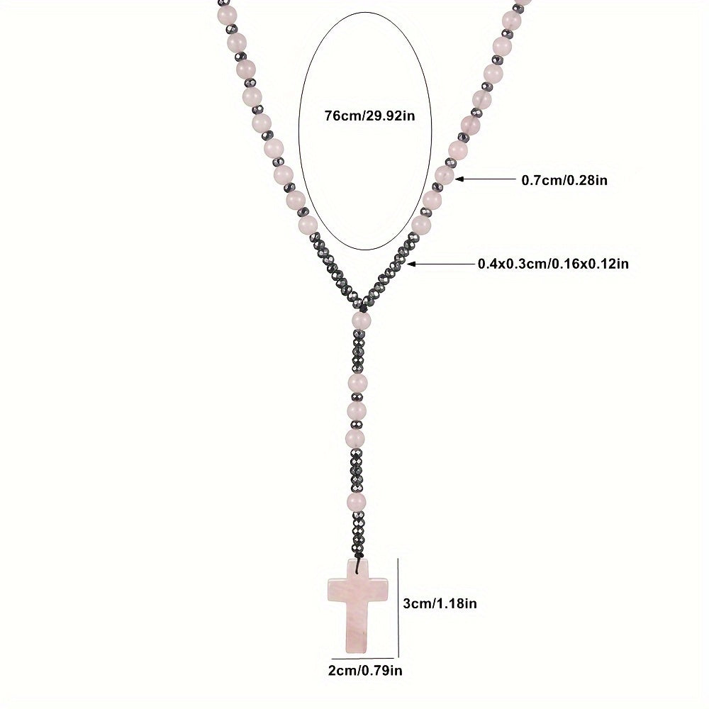 Pendant Necklace Natural Stone Beaded Cross Men Women - product gallery image 7