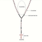 Pendant Necklace Natural Stone Beaded Cross Men Women - product gallery image 7