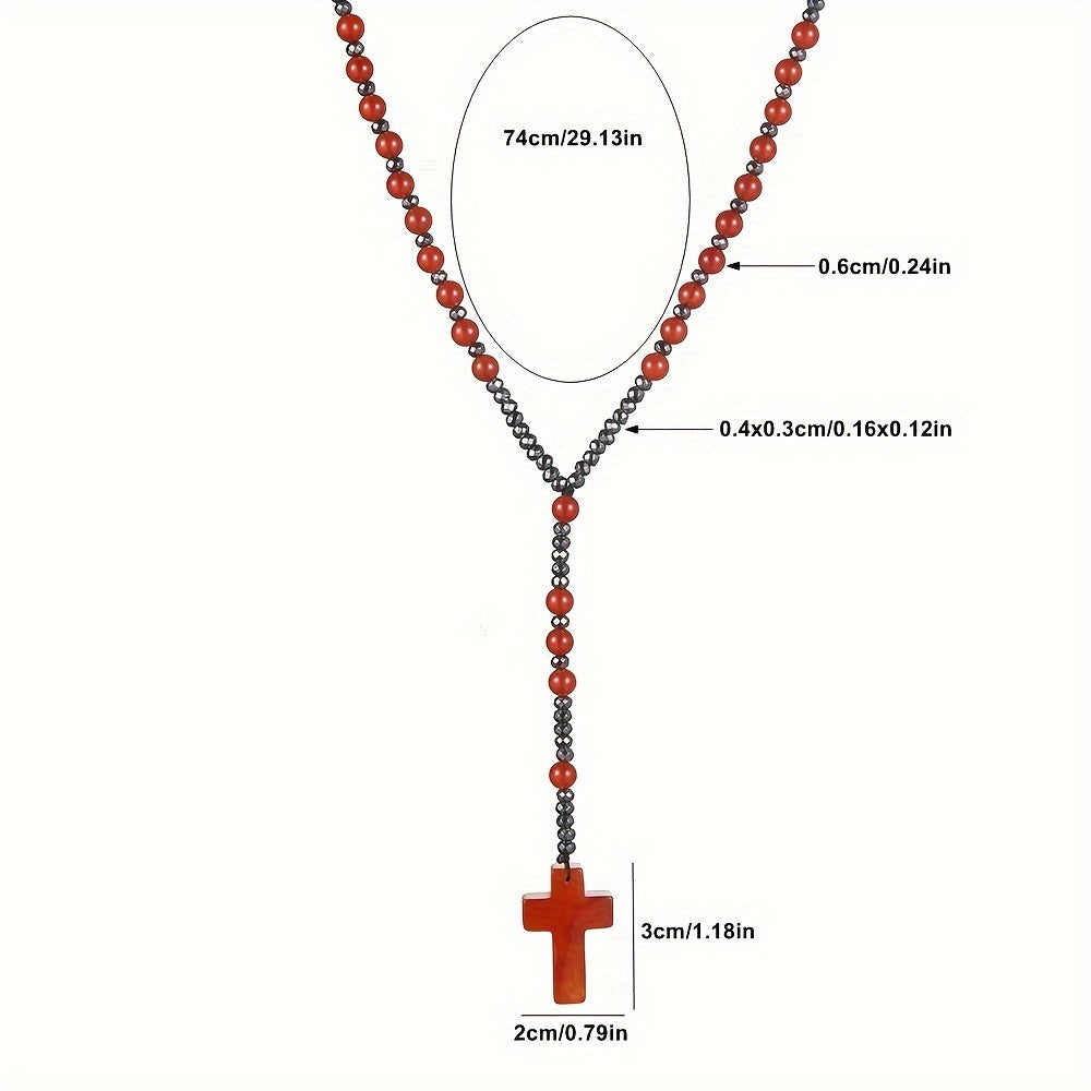 Pendant Necklace Natural Stone Beaded Cross Men Women - product gallery image 8