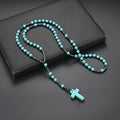 Pendant Necklace Natural Stone Beaded Cross Men Women - Green option
