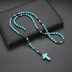 Pendant Necklace Natural Stone Beaded Cross Men Women - Green option