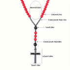 Pendant Necklace Red Beaded Hematite Cross Men Women - product gallery image 5