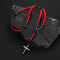 Pendant Necklace Red Beaded Hematite Cross Men Women - Red option