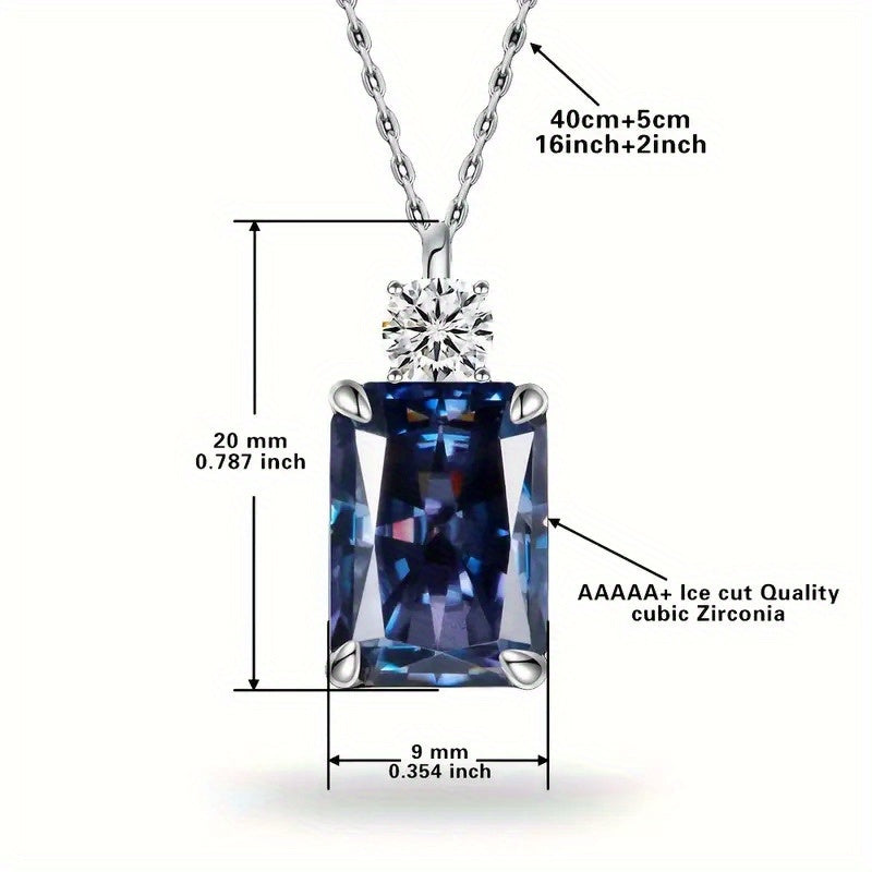 Pendant Necklace Silver Moissanite Blue Rectangular Perfume with Metal - product gallery image 5