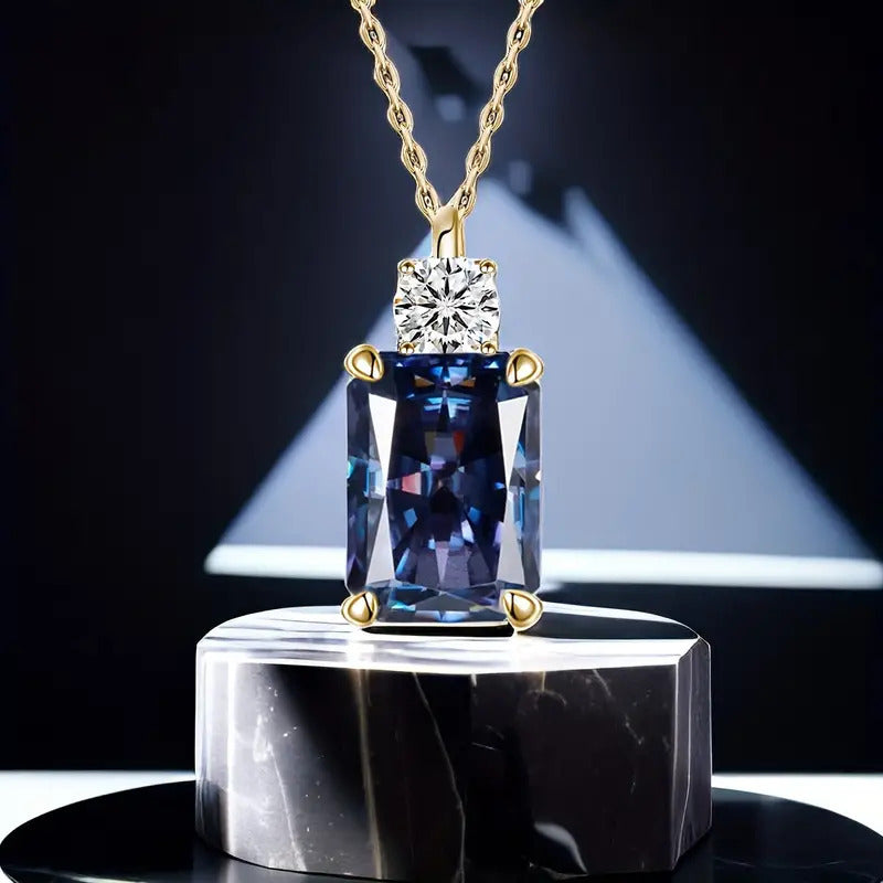 Pendant Necklace Silver Moissanite Blue Rectangular Perfume with Metal - product gallery image 6