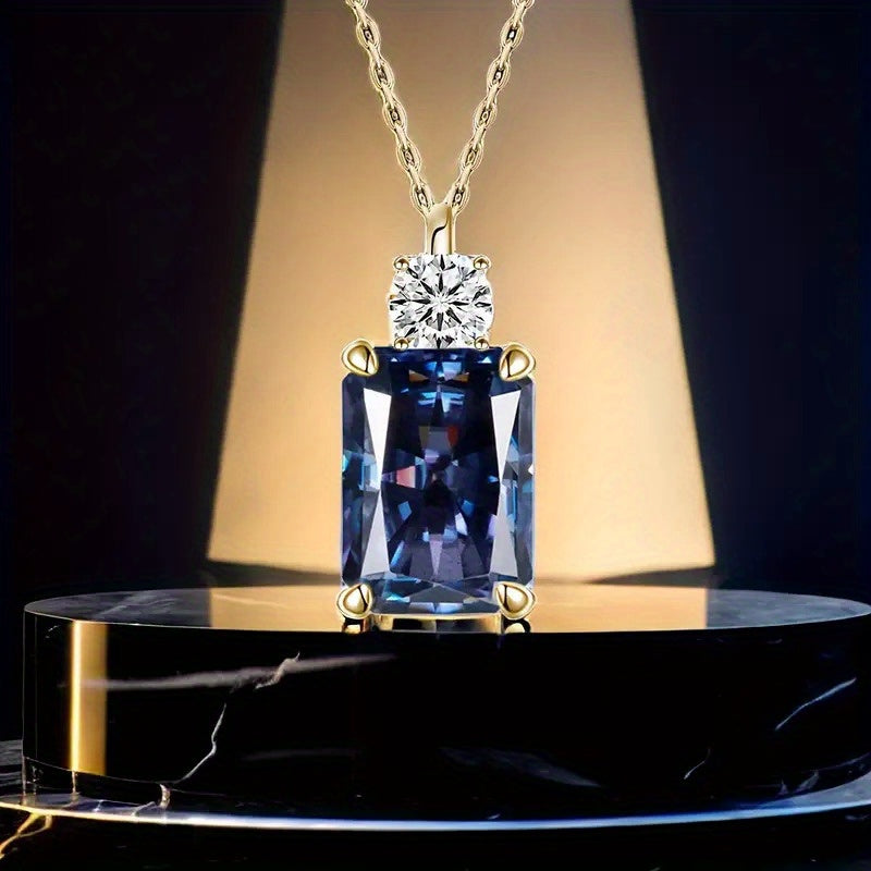 Pendant Necklace Silver Moissanite Blue Rectangular Perfume with Metal - product gallery image 7