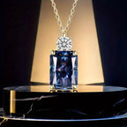 Pendant Necklace Silver Moissanite Blue Rectangular Perfume with Metal - product gallery image 7