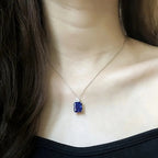 Pendant Necklace Silver Moissanite Blue Rectangular Perfume with Metal - product gallery image 8