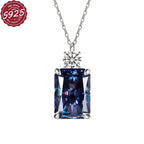 Pendant Necklace Silver Moissanite Blue Rectangular Perfume with Metal