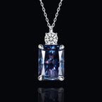 Pendant Necklace Silver Moissanite Blue Rectangular Perfume with Metal - Silvery option