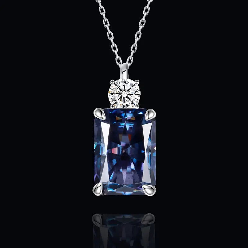 Pendant Necklace Silver Moissanite Blue Rectangular Perfume with Metal - Silvery option