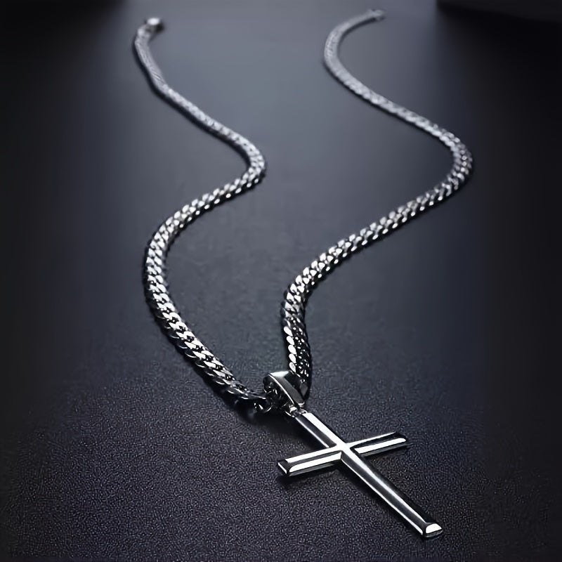 Pendant Necklace Sterling Silver Cuban Chain Cross Solid - product gallery image 2