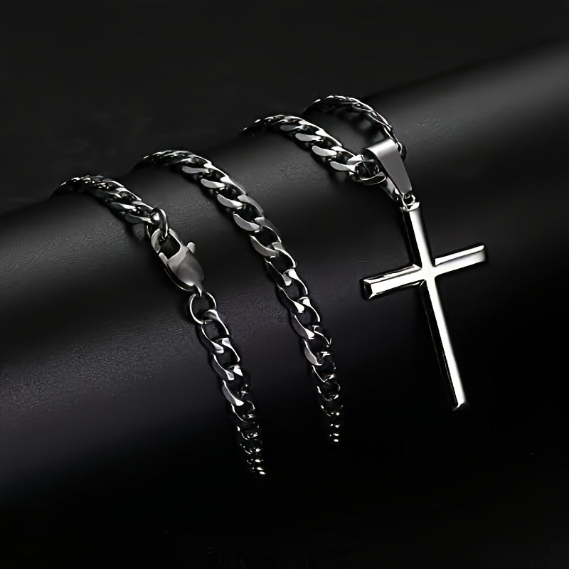 Pendant Necklace Sterling Silver Cuban Chain Cross Solid - product gallery image 3