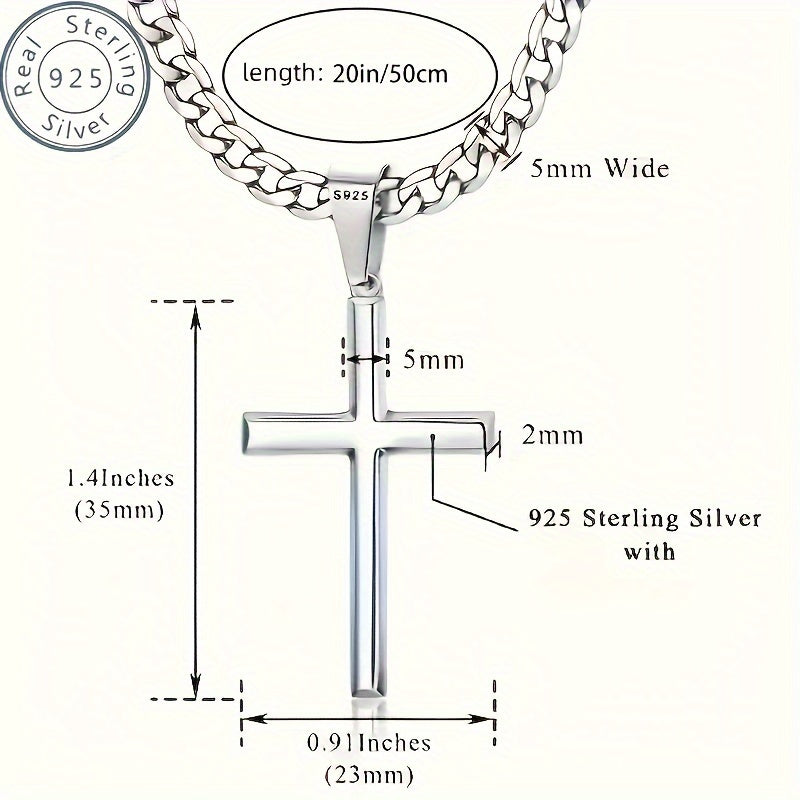 Pendant Necklace Sterling Silver Cuban Chain Cross Solid - product gallery image 4