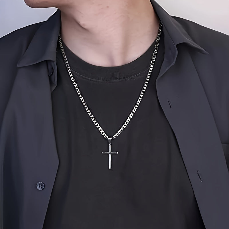 Pendant Necklace Sterling Silver Cuban Chain Cross Solid - product gallery image 5