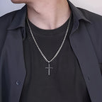 Pendant Necklace Sterling Silver Cuban Chain Cross Solid - product gallery image 5