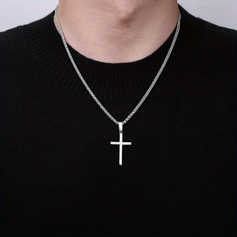 Pendant Necklace Sterling Silver Cuban Chain Cross Solid - product gallery image 6