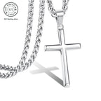 Pendant Necklace Sterling Silver Cuban Chain Cross Solid
