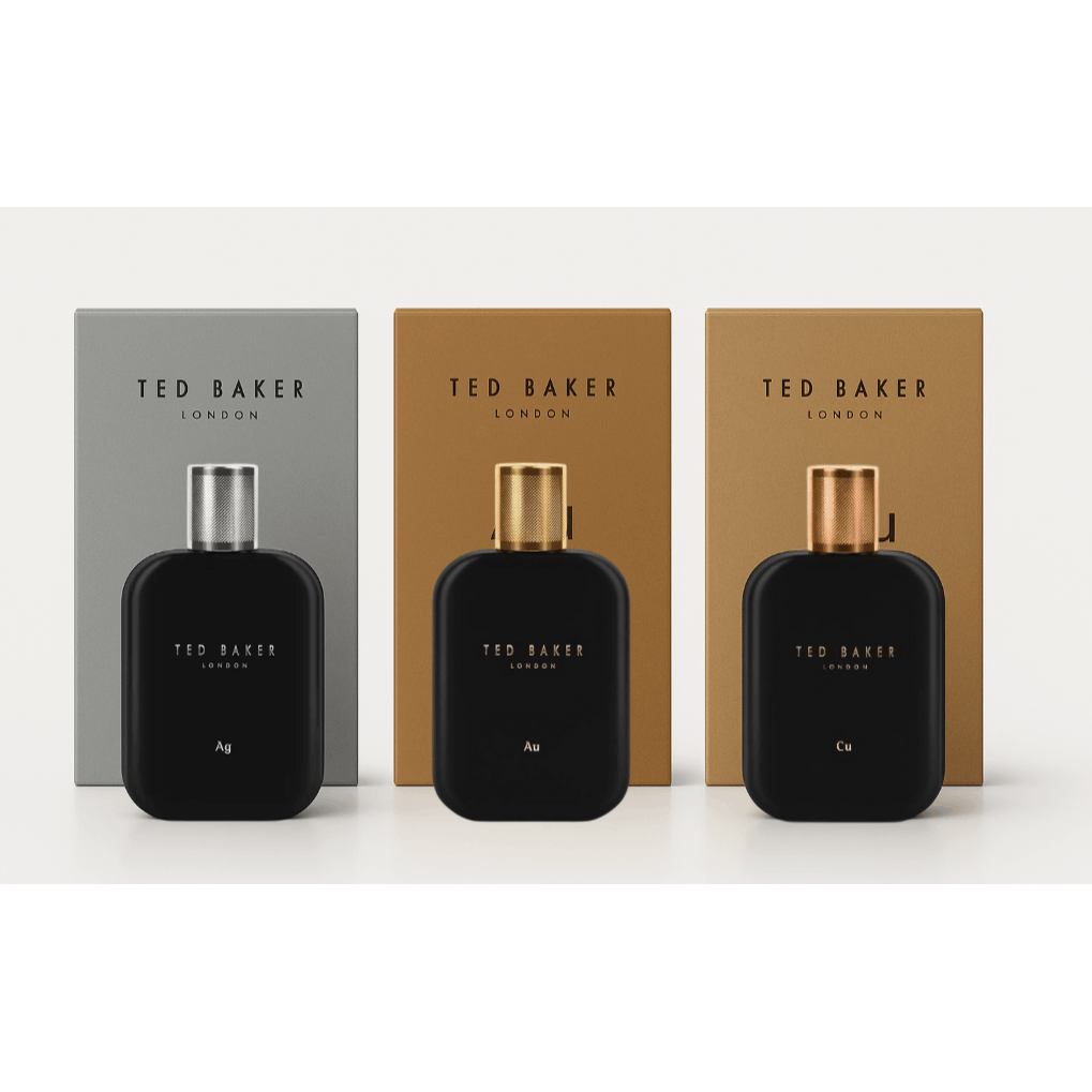Perfume Gift Set Ted Baker Tonics Men's EDT Collection with 100ml, Leather - Au Gold, Ag Silver, Cu Copper, 3 x 100ml option
