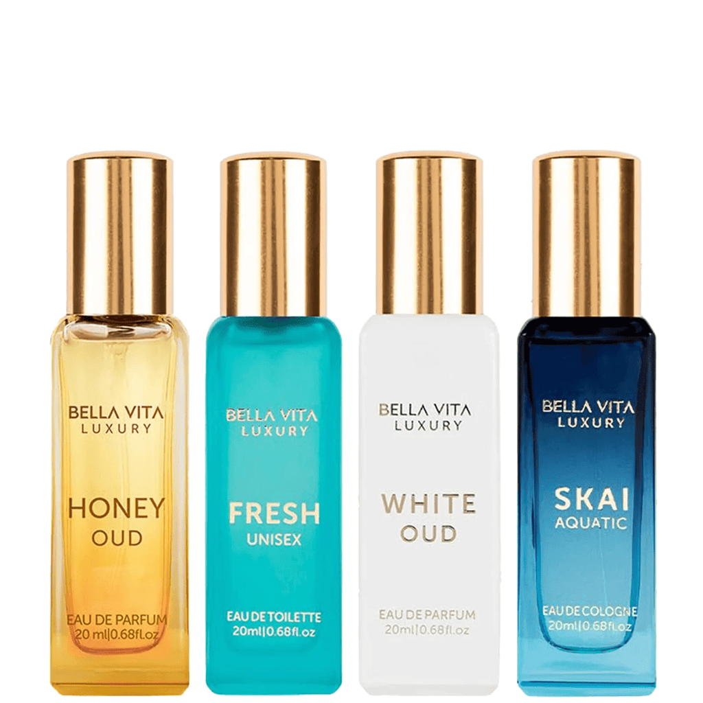 Perfume Gift Set Unisex Mini by BellaVita Luxury 4x20ml with Leather