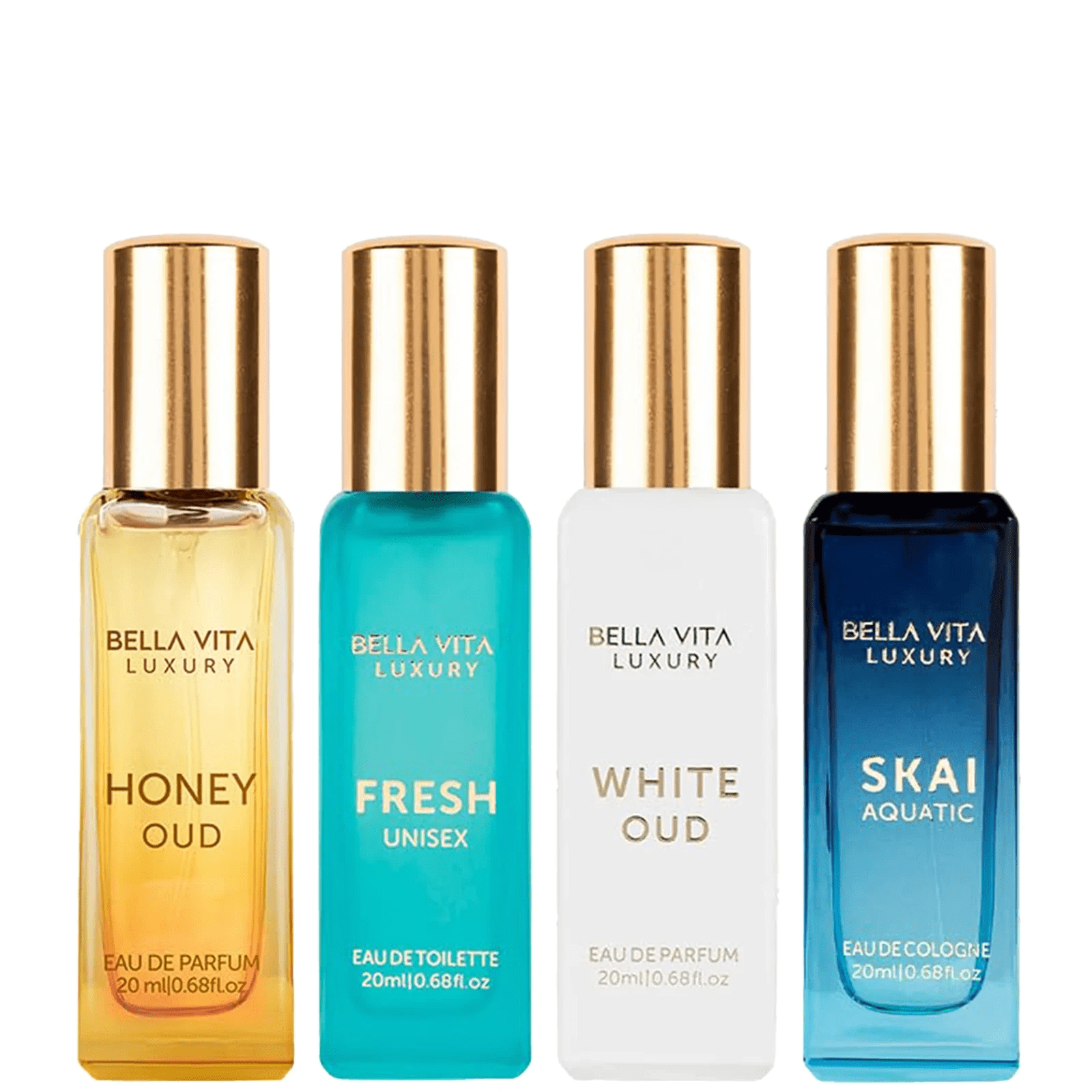 Perfume Gift Set Unisex Mini by BellaVita Luxury 4x20ml with Leather