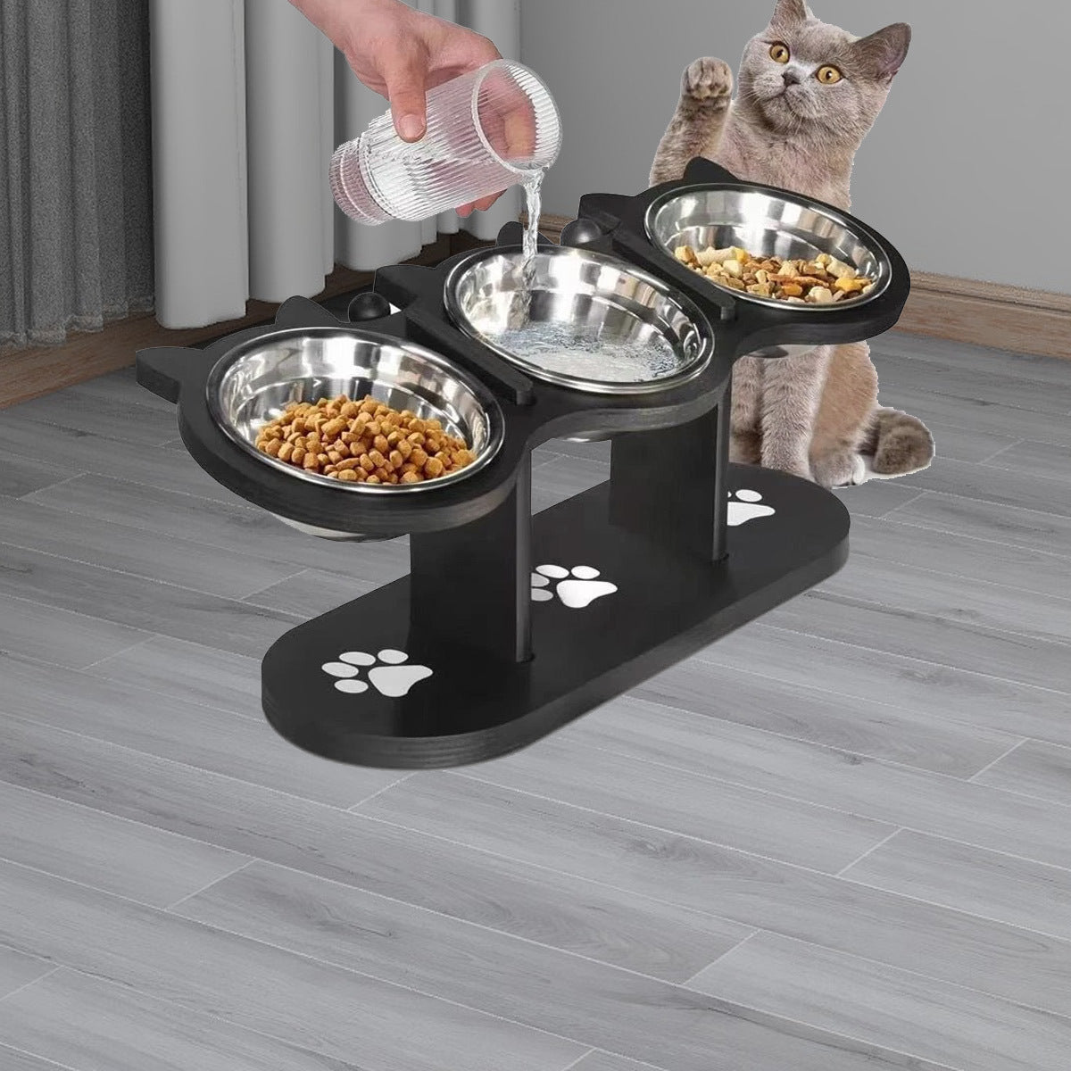 Pet Food Feeding Stand Station Stainless with Adjustable Height, Stainless Steel