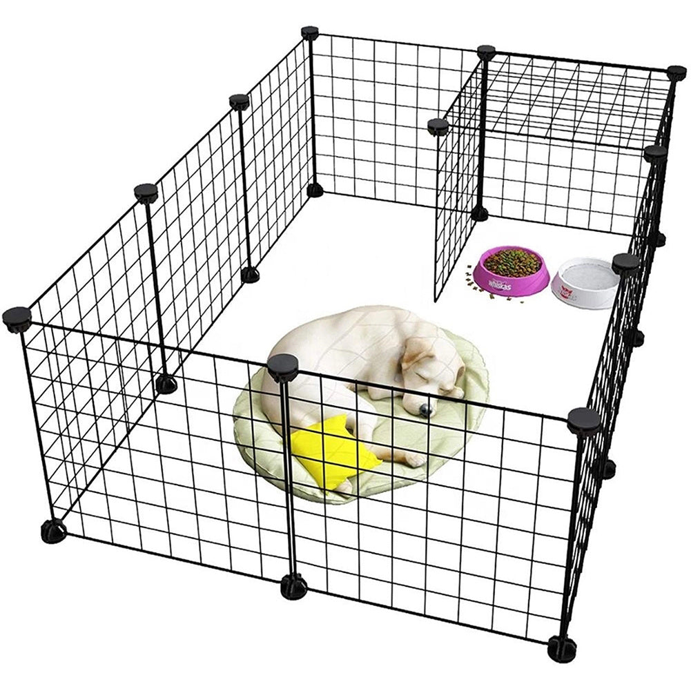Pet Playpen with 35cm, Metal, Twelve-Panel Metal Grid Panels